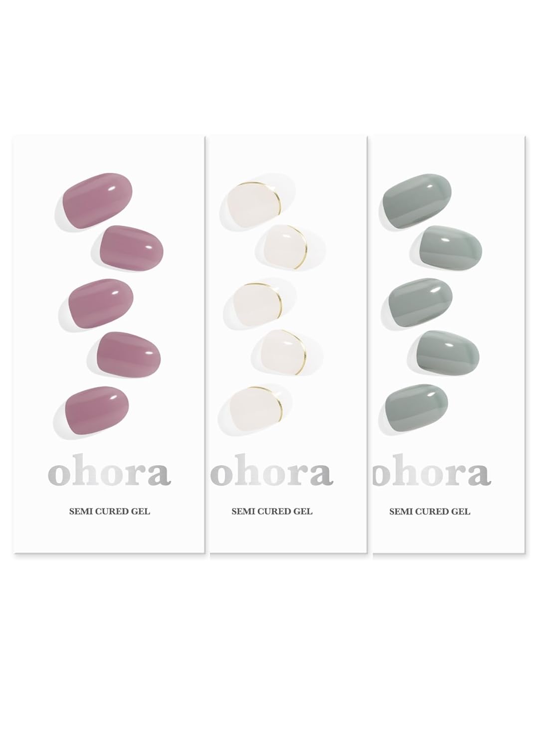 ohora Semi Cured Gel Nail Set of 3 (N Bare Plum & N Sylph & N Cream Fog) - Professional Salon-Quality Nail Care