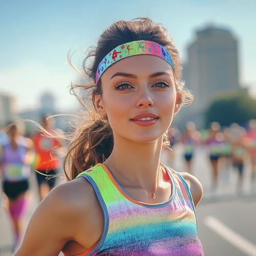 4 PCS Tie Dye Elastic Headband No Slip Adjustable Rainbow Headpieces Yoga Sports Exercise Hair Accessories for Women and Girls4