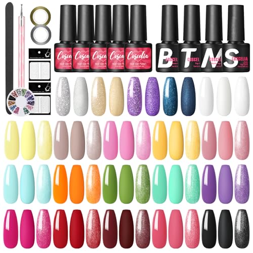 COSCELIA Kit Esmaltes de Uñas Gel Completo,20 Colores Esmaltes De Uñas,Top Coat Base Coat 7ML,Kit De Manicura Y Pedicura,Kit Pintauñas Semipermanente