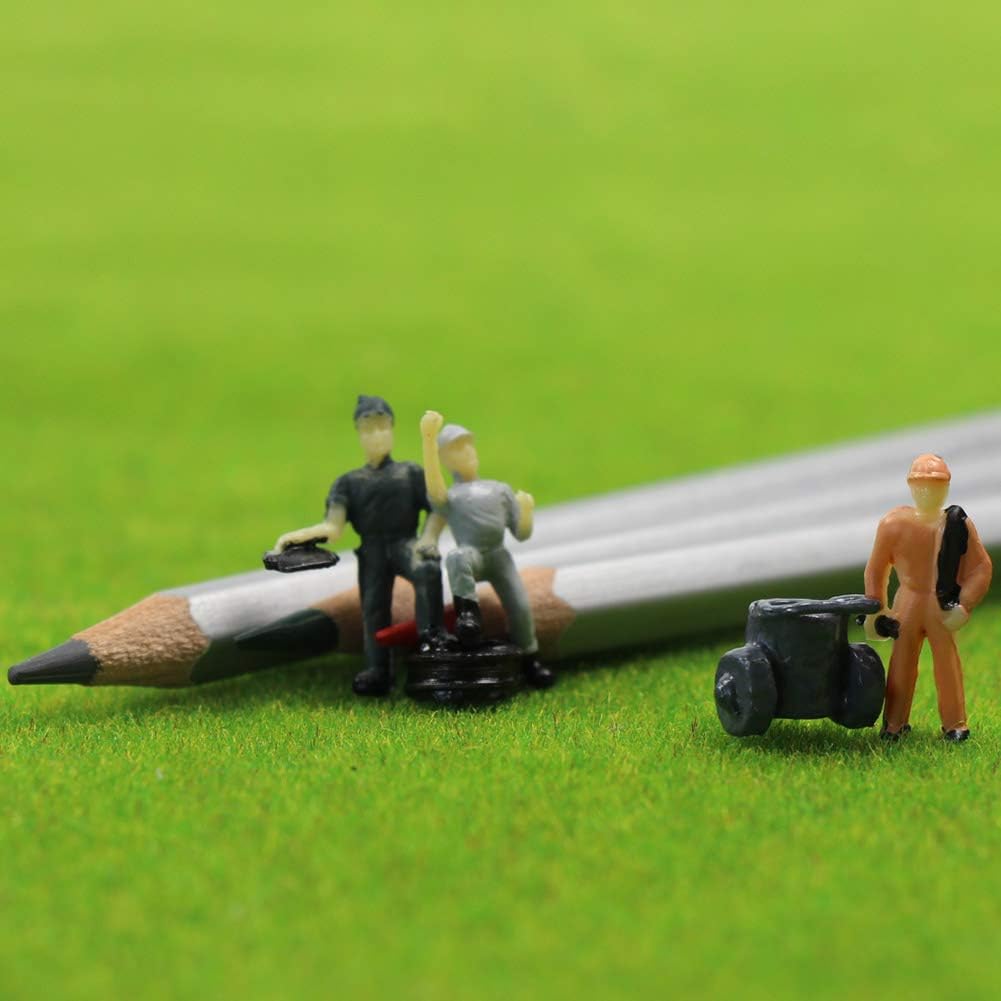Evemodel P8710 50pcs 1:87 HO Scale Railway Model Worker Well Painted Figures with Bucket and Ladder Miniature 2cm High People Tiny World