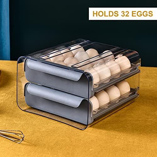 Eggs Storage for Kitchen Fridge, Double Layer Egg Container Can Store 32 Eggs, Drawer Type Egg Storage Box Can Keep Eggs Fresh, Fridge Kitchen Table Top Stackable Egg Trays