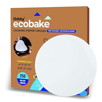 Ecobake Baking Paper Circles | 250 Pre-Cut Rounds, 6 inches Circle| Ideal for Baking Cakes, Pastries & Cheesecakes | Best Suitable for Airfryer, Microwave, Oven & Steamer (White)