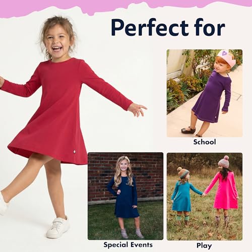 Image of City Threads Girls' 100% Cotton Long Sleeve Dress - Active Kids School, Playing, Parties - Made in USA