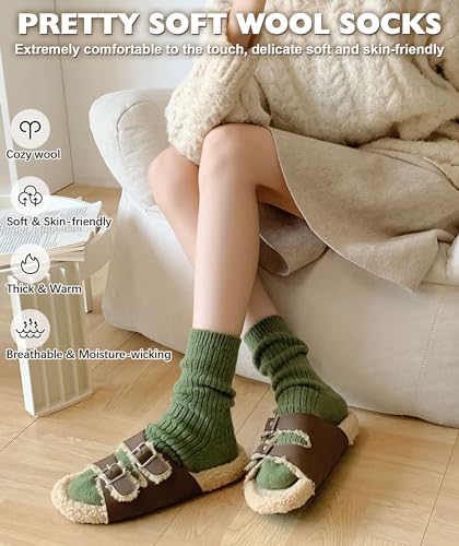 Image of IIG 5 Pairs Women's Vintage Style Thick Wool Warm Winter Crew Socks