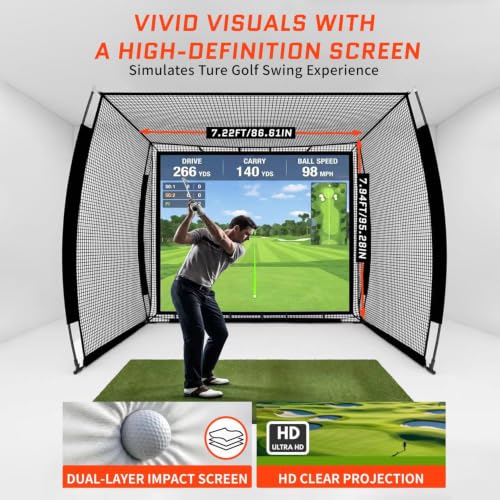 KuiBonu Golf Net, 10x8ft Golf Simulator Hitting Net with HD Simulator Screen & Target Cloth, Heavy Duty Golfs Practice Net for Swing Training Indoor Outdoor Use by KuiBonu - Used condition - Image 4