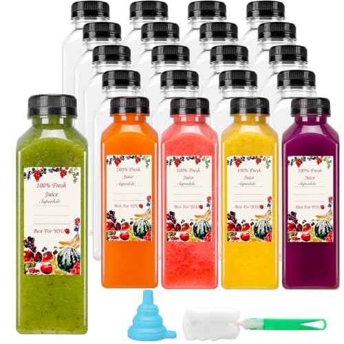 SUPERLELE Plastic Bottles 16 Ounce Juice Bottles with Caps Set of 20