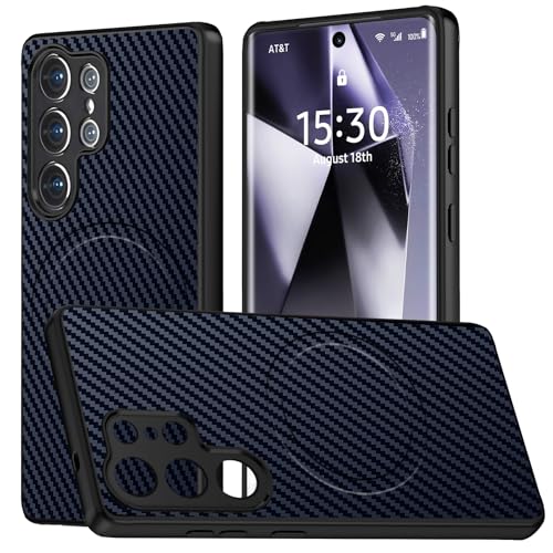 MIDIIUGCT for Samsung Galaxy S25 Ultra 2025 Release Case - Wireless Charging Compatible, Slim PC Shockproof with Carbon Fiber Texture[Dark Blue] MUS-TQCX-10-04