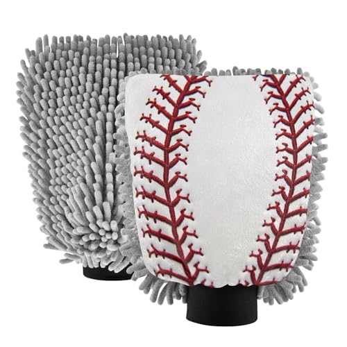 Flradish 2 Pack Baseball Stripes Car Wash Mitt Chenille Microfiber Lint-Free Scratch Free Ultra-Soft Absorbent Car Wash Mitt 10.2x7.09 Inch
