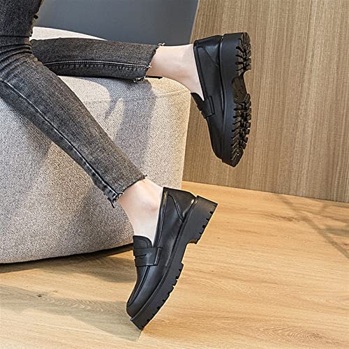 Chaussures en cuir véritable pour femmes à plateforme chic - 2