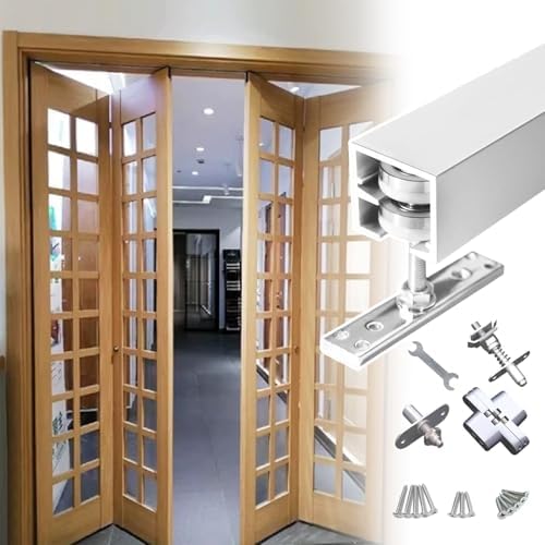 Ceiling-Mounted Bifold Door Hardware Kit, 64in Sliding Track System with Smooth Wheel Rollers, Easy Install for 4 Doors, Durable & Space-Saving Solution