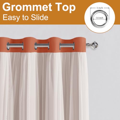 Image of DWCN Orange Blackout Curtains with Sheer Overlay with Tiebacks 63 Inch Long | Mix & Match Double Layer Window Panels for Bedroom Living Room Drape, Grommet Top, 52 inch Wx63 inch L, Burnt Orange, Set of 2