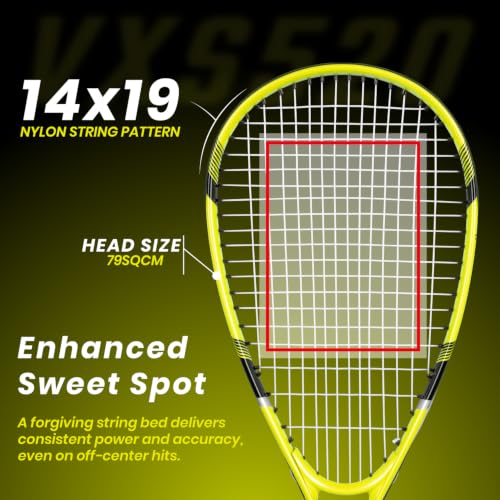 Image of Vector X VXS-520 Full Cover Squash Racquet 27 Inch for Seniors Players, Pre-Strung, Lightweight & Recreational| Indoor Outdoor Court Game, Sports Gear, Adults (Yellow-Black)