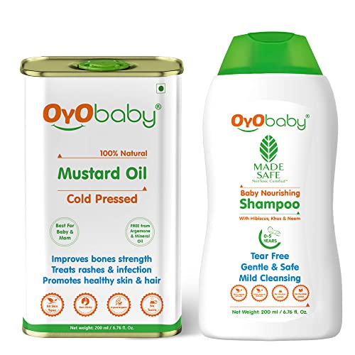 [Apply coupon] OYO BABY New Born Combo Baby Shampoo for Newborn Babies and Kachi Ghani Pure Mustard Oil for baby massage 200ml each