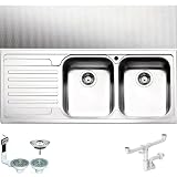 LG1162LVSA ● Lavello Incasso Cucina FHULLER Mod.LAGUNA 116x50 2 Vasche Destra e Gocciolatoio Sinistra, Spessore Acciaio 7/10 Vasche Profonde H 19,4 Ralizzato in Acciaio Inox Antigraffio Made in Italy