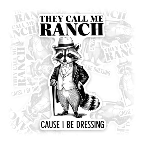 They Call Me Ranch Cause I Be Dressing Sticker or Magnet Decal Funny Raccoon Gen Z Meme Waterproof Vinyl Sticker for Bumper Water Bottle Car Fridge Laptop