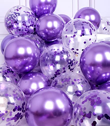 Image of Party Propz Purple Balloons For Birthday Decoration - Set of 15 Pcs Chrome Balloons and Confetti Balloons | Purple Birthday Decoration Items | purple Theme Birthday Decorations (Latex)