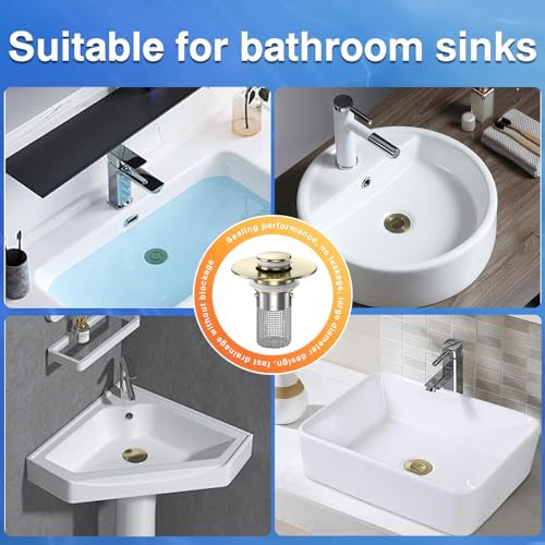 Image of Bathroom Sink Drain Strainer,(3PCS) Pop-up Sink Drain Strainer with Removable Stainless Steel Strainer Basket Hair Catcher, Bathroom Sink Strainer for Bathroom Sink Stopper Replacement