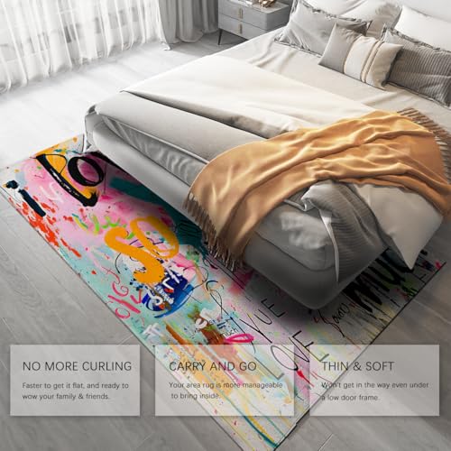 Tapis poils courts graffiti 100x150cm lavable antidérapant