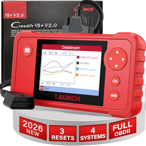LAUNCH Creader VII+ V2.0 OBD2 Scanner Diagnostic Scan Tool, 2026 New Automotive Check ABS SRS Transmission and Engine Code Reader, 3 Reset Oil Service/Throttle Relearn/SAS Reset, Free Update