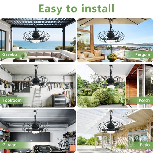 AHAWILL 20" Black Outdoor Ceiling Fan with Light and Remote/APP,3CCT 6 Speed Gazebo Fan Outdoor Hanging Hook,IP65 Waterproof Plug in Ceiling Fan for Patios, Garage, Porch, Pergola,Canopy by AHAWILL - Used condition - Image 7
