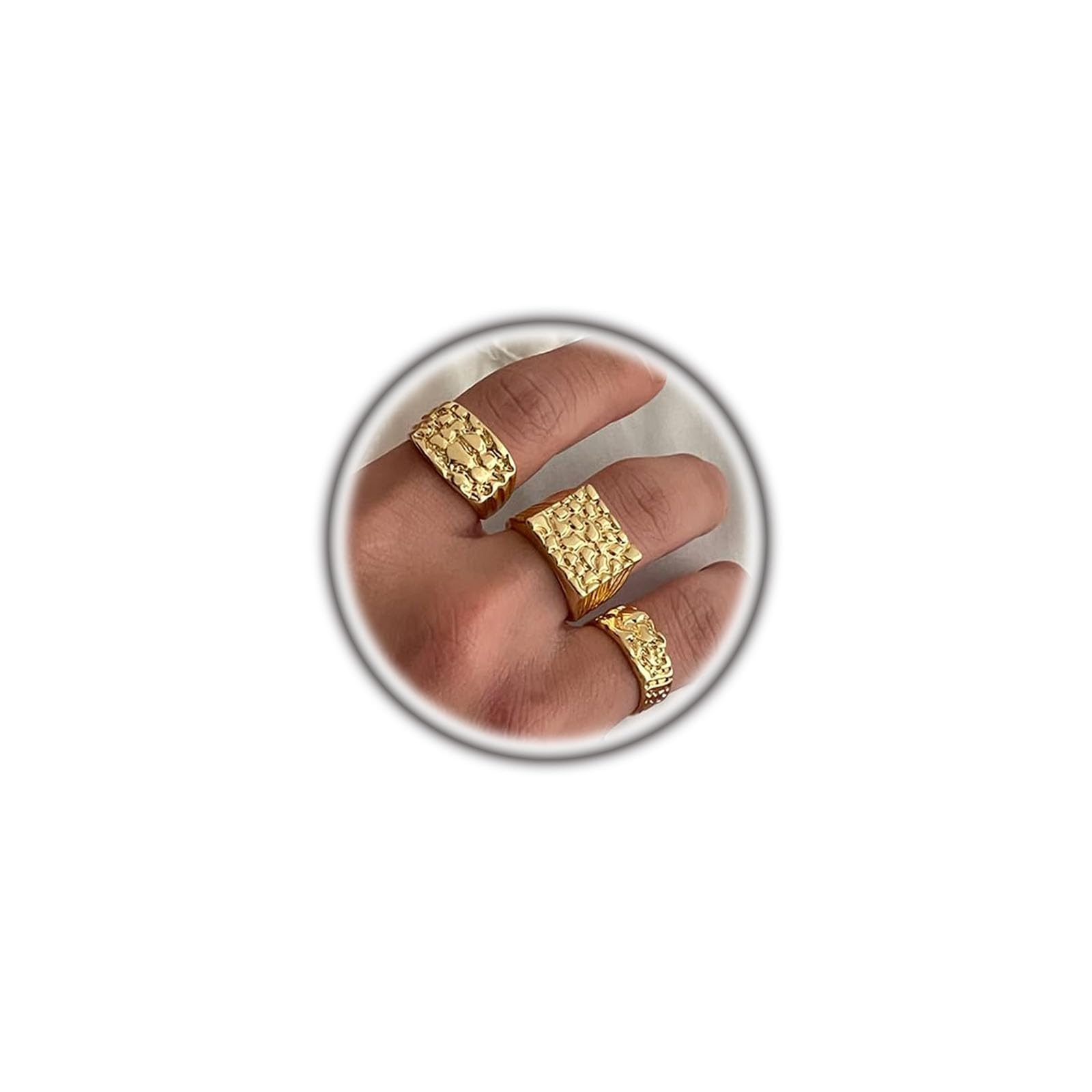 3Pcs Gold Chunky Knuckle Rings for Men,Punk Stackable Finger Rings Set,Hip Hop Harmmered Texture Statement Trendy Simple Jewelry