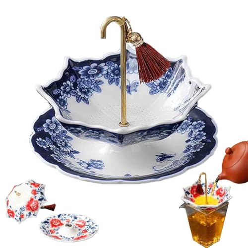 Umbrella Tea Strainer,Umbrella Shape Ceramic Tea Strainer,with Tassel,Porcelain Loose Leaf Filter with Rotating Design,Multi-Pur