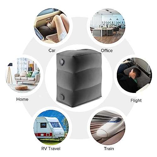 Maliton Fußstütze Flugzeug, Aufblasbare Fußstütze Kissen für Reisen Auto & Zuhause & Büro, Höhenverstellbar Flyaway Kids Bed, Zum Schlafen auf langen Flügen für Kinder (Dunkelgrau, 1 Stück)