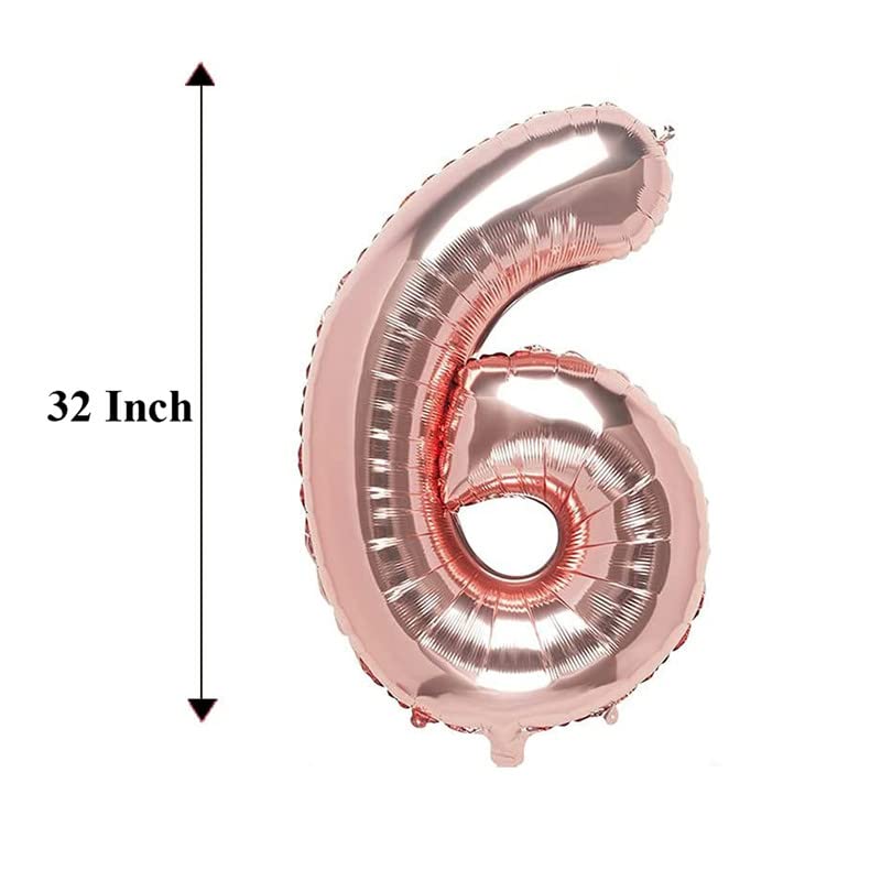 Image of Bubblebells Rose Gold 32 Inches 6 Numbers Shape Large Big Foil Helium Balloons for Party Decorations in Happy Birthday Anniversary Office Items Materials Set Pack