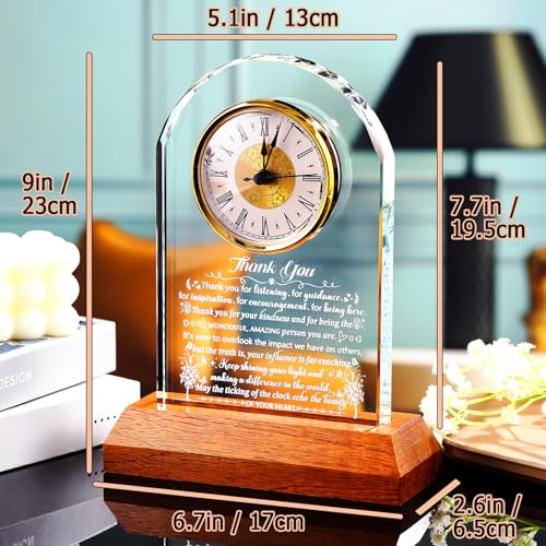Image of Ornalrist Thank You Glass Clock Gifts for Women Men with Wooden Light Base - Appreciation Gifts for Teacher Coworker Boss Mentor Employee Home Office Desk Decor