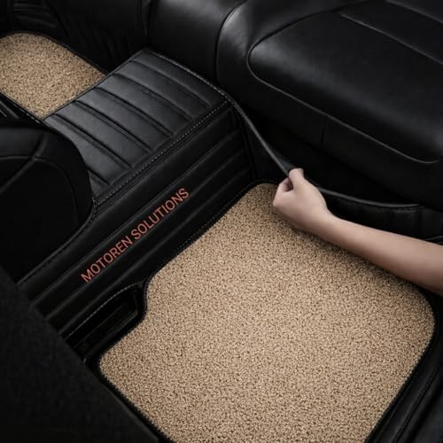 Image of 10D Premium Leatherette Car Foot Mat for Nissan xtrail 7seater 2024 onw| Luxurious & Elegant Look | 100% Waterproof and Dust Proof | Custom Fitted 10D Car Floor Tray Mat -Black with Beige Grass