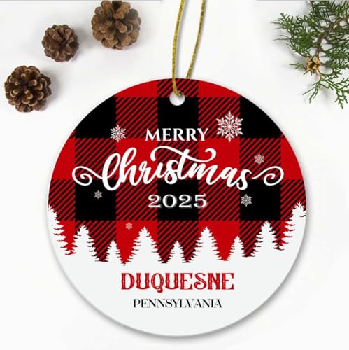 Merry Christmas Duquesne Pennsylvania Ornament2025 - Xmas Holiday Keepsake for Decor Duquesne PA Ornament Souvenir Gift Family Friends - New Home Ornament 3" Plastic