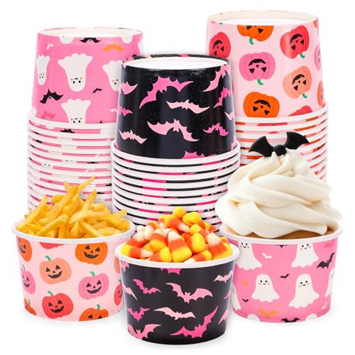 Whaline 60 Pcs Halloween Snack Cups Pink Black Pumpkin Ghost Bats...