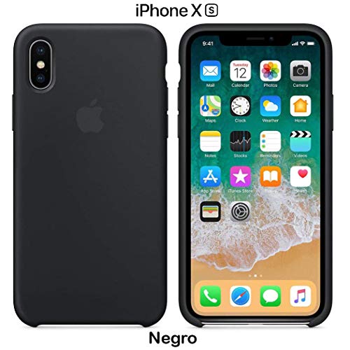Funda Silicona para iPhone X y XS Silicone Case Calidad, Textura Suave, Forro Interno Microfibra (Negro)