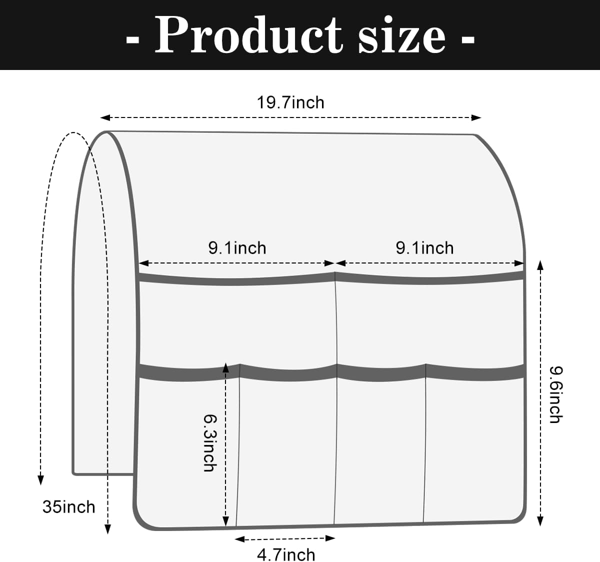 Bedside Caddy for Couch Remote Control Holder Recliner Armrest Organizer Non Slip Sofa Armchair Caddy with 6 Pocket Storage for Magazine, Tablet, Phone, iPad, Black
