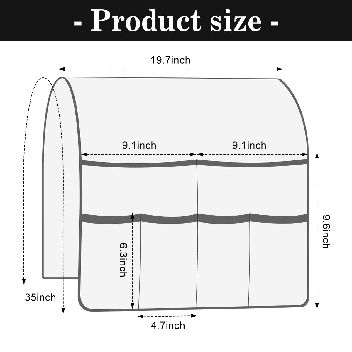 HADEEONG Bedside Caddy for Couch Remote Control Holder Recliner Armrest Organizer Non Slip Sofa Armchair Caddy with 6 Pocket Storage for Magazine, Tablet, Phone, iPad, Black