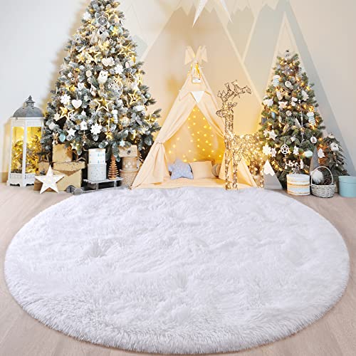 Flydoit White Round Rug For Bedroom, Super Fluffy Circle Rugs For Baby Nursery, 5'X5' Feet Furry Carpet For Children Kids Room, Cute Soft Shaggy Rug For Girls Home Decor, Fuzzy Plush Carpets For Dorm #TOP7
