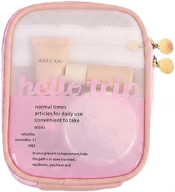 Makeup Bag for Women, Small Travel Cosmetic Bag, Transparent Toiletry Organizer Pouch with Mesh Pocket & Zipper, Portable Mini See-Through Makeup Bag for Purse & Daily Use, Travel Accessories, White