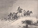  Jagd - Rückkehr von der Hasenjagd. Ansicht mit den Jägern im Pferdeschlitten. [Grafik]