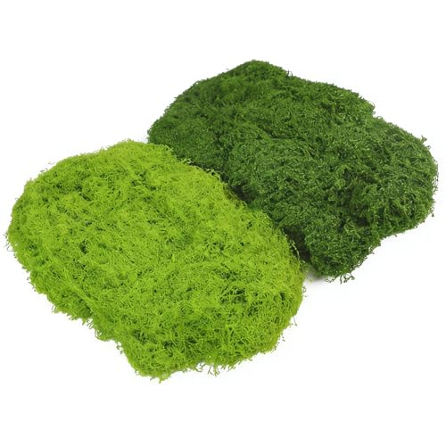 200g Artificial Moss Decorative Artificial Fake Green Lichen Plants Fake Moss Decoration for Home Garden Landscaping Floristry Model Making Arts and Crafts(100g Dark Green and 100g Light Green)
