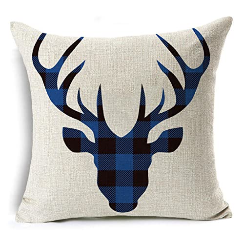 Fundas Cojines Navidad Azul Doble Cara Fundas para Cojines Duradero Lino de Algodón Funda de Almohada Cuadrado Funda de Cojines Decorativa para Sofá Cama Hogar Coche Interior L556 40x40cm/16x16inch Cover