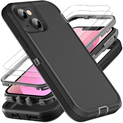 Coque iPhone 13 Mini antichoc noire et grise avec 2 verres trempés