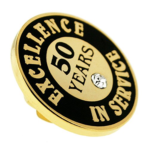 Image of PinMart Gold Color Plated Excellence in Service Year Award Lapel Pin - Metal Enamel Workplace Reward Pin w /Rhinestone - 1-60 Years Pins for Long Standing Employees