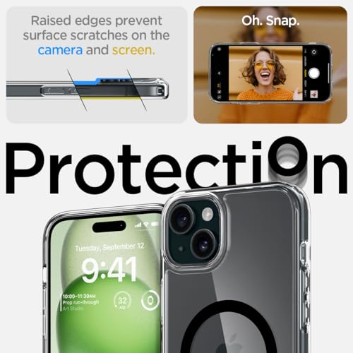 Image of Spigen Ultra Hybrid MagFit Back Cover Case for iPhone 15 Plus, MagSafe Compatible, Air Cushion Technology - Polycarbonate + TPU | Black
