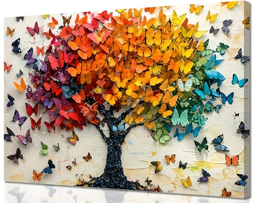 Colorful Butterfly Tree Canvas Wall Art Tree of Life...