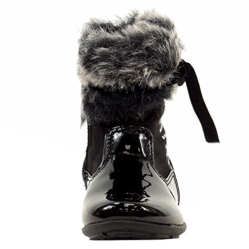 Laura Ashley Toddler Girl's Fur Trimmed Black Patent Leather Fashion Boots Shoes Sz: 6T2