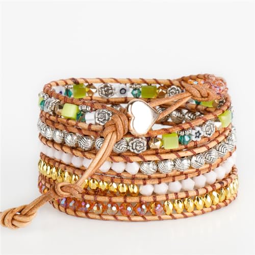 Image of YGLINE Natural Stone Beaded Healing Wax String 5 Wraps Bracelets