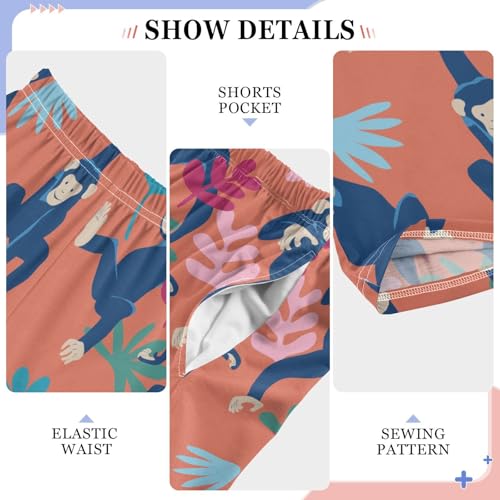 ZZXXB Monkey and Leaves Boys Long Pants Soft Trousers Elastic Waist Kids Lounge Bottoms with Pockets S-XL4