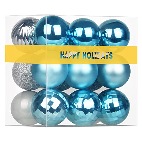 Baby Blue & Silver 2.5" Christmas Balls Christmas Tree Decoration Ornaments Shatterproof Hanging Balls for Birthday Halloween Holiday Wedding Decorations Set of 18pcs
