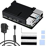 GeeekPi Raspberry Pi 4 Gehäuse mit 5V 3A USB-C Netzteil EU-Stecker, Raspberry Pi CNC Armor Case mit passiver Kühlung/Wärmeableitungskühlkörper für Raspberry Pi 4B