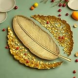 Purestory 14 Inch Gold Leaf Decorative Serving Tray Platter.Tabletop Display Platter.Centerpiece Platter Tray for Home Décor - Gold